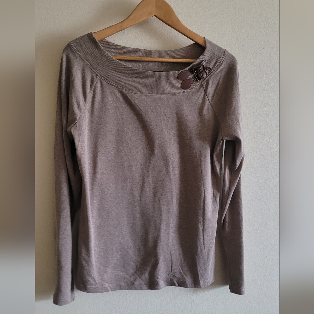 Ralph Lauren Taupe Long Sleeve Top with Shoulder Buckle